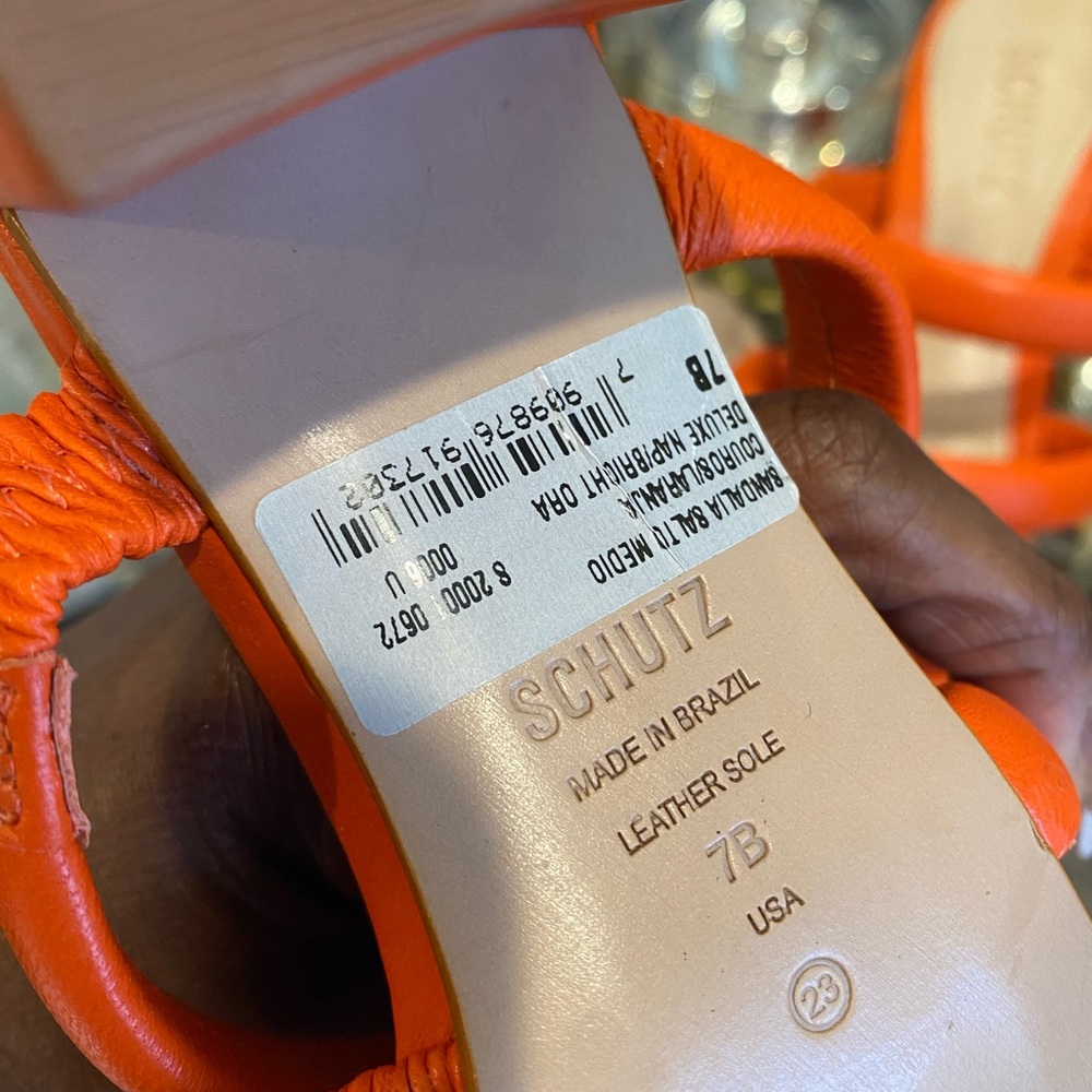 Olly Mid Block Orange Nappa Leather SCHUTZ Sandal ( Brand New) for Nordstrom’s - Picture 4 of 7